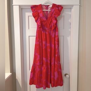 Sugarlips Hot pink & Red Floral Midi Dress
